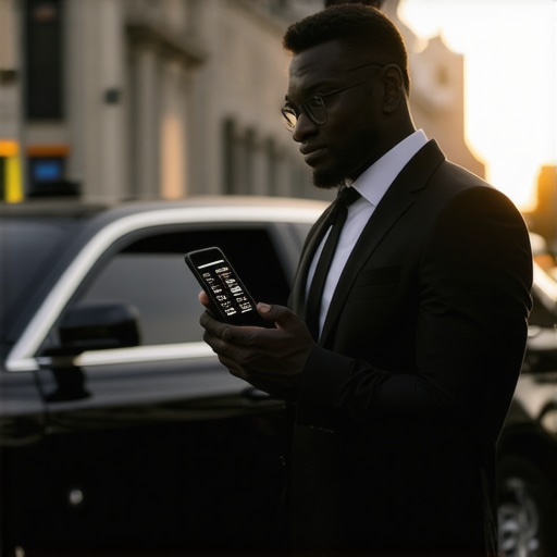 A driver showing digital credentials to a passenger for security verification.