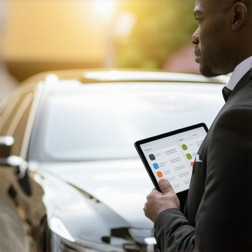 A private driver performing a final safety and schedule audit before a client pickup.