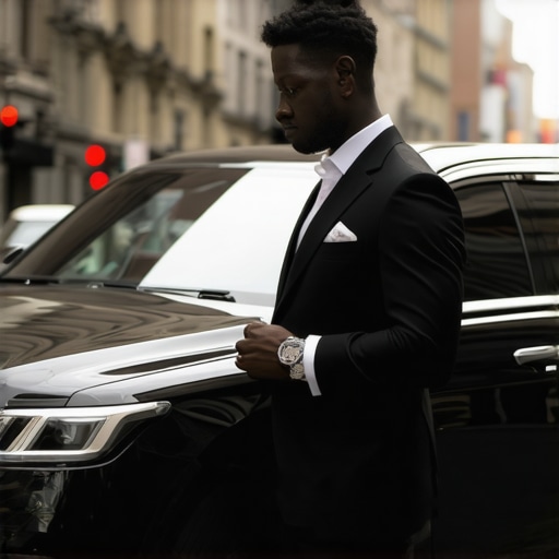 A private driver standing by his luxury vehicle ensuring an on-time pickup.