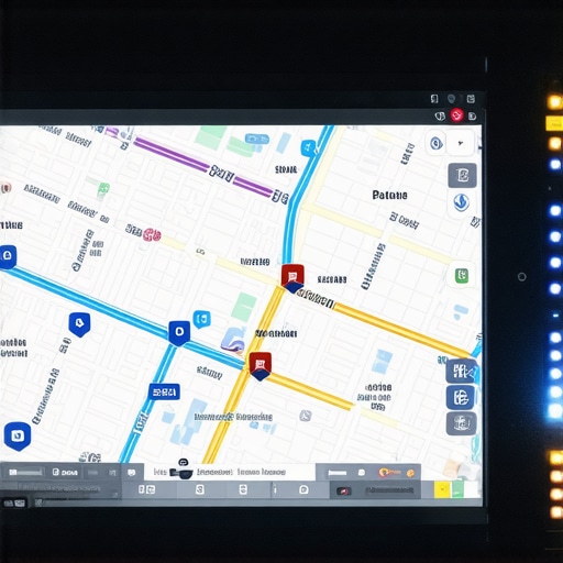 A high-tech transport dispatch screen tracking vehicle locations and driver safety metrics in real-time.