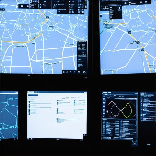 A high-tech monitoring station showing real-time GPS tracking for a professional private transport fleet.