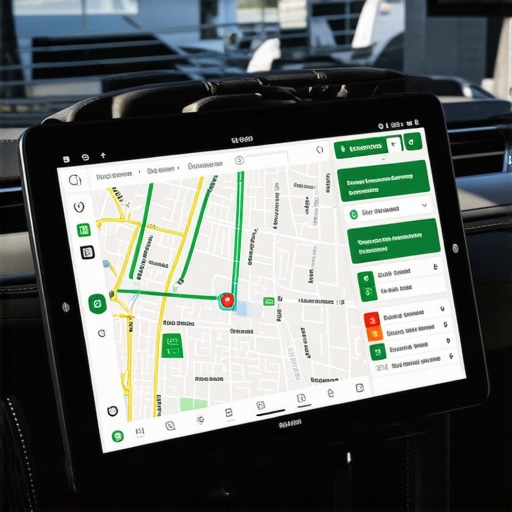 Dedicated logistics tablet and GPS hardware in a luxury vehicle for safety and punctuality.