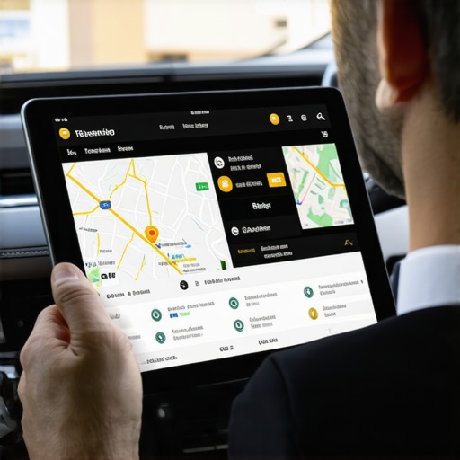 Professional Dispatch and Telematics Dashboard A high-tech digital dispatch interface displaying real-time vehicle tracking and route planning telematics.