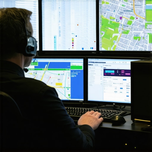 A professional dispatcher managing a fleet of vehicles from a high-tech control room.