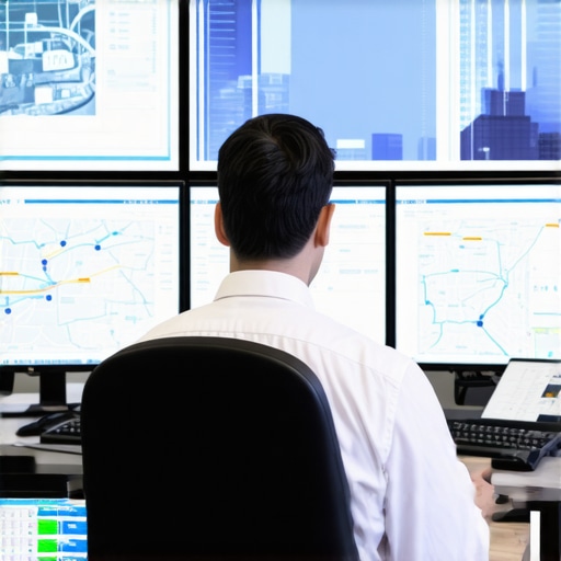 High-tech chauffeur dispatch center with real-time tracking maps and flight status indicators.
