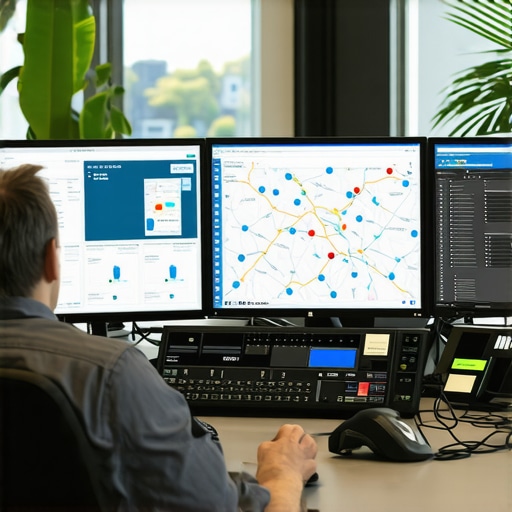 A dispatcher tracking vehicle progress to ensure on-time arrival.