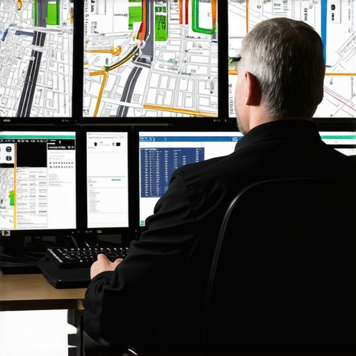 Professional Dispatcher Monitoring Real-Time Traffic A professional transport dispatcher using human-in-the-loop technology to manage vehicle punctuality.