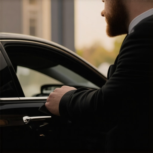 Professional Driver Identity Verification Chauffeur showing ID badge and opening car door for safety check