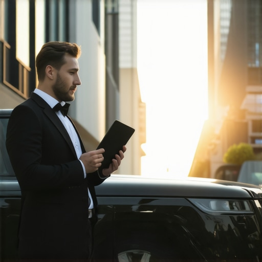 Professional Driver Ready for Hourly Reservation A private chauffeur preparing for a scheduled pickup in a metropolitan area.