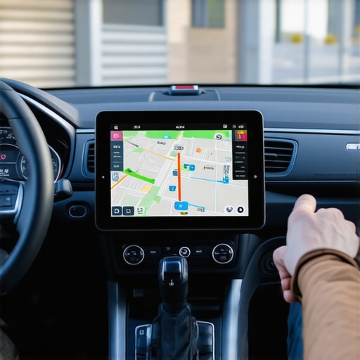 Professional Driving Tools for Punctuality A high-tech dashboard of a professional chauffeur car showing navigation and safety equipment.