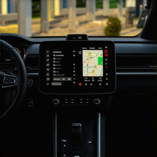 Professional Fleet Management and Dedicated GPS Interface Interior of a professional car showing high-end fleet monitoring hardware and dedicated GPS system for safety.