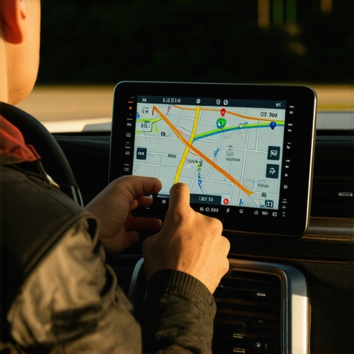Professional GPS Hardware for Private Drivers Close up of a dedicated GPS unit in a luxury car dashboard