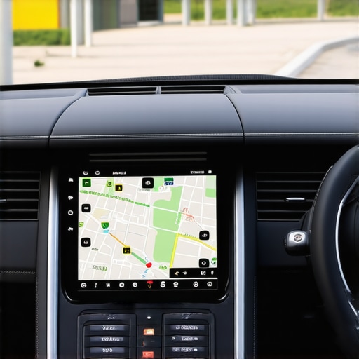 High-end dedicated GPS navigation unit installed in a professional vehicle dashboard.