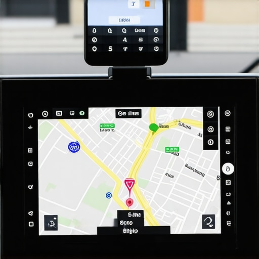 High-tech dedicated GPS unit in a professional luxury vehicle for precise navigation.