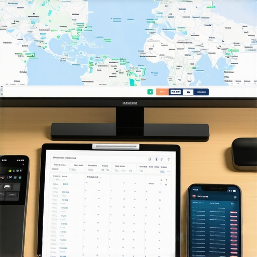 A high-tech desk setup for tracking professional travel logistics and flight data.