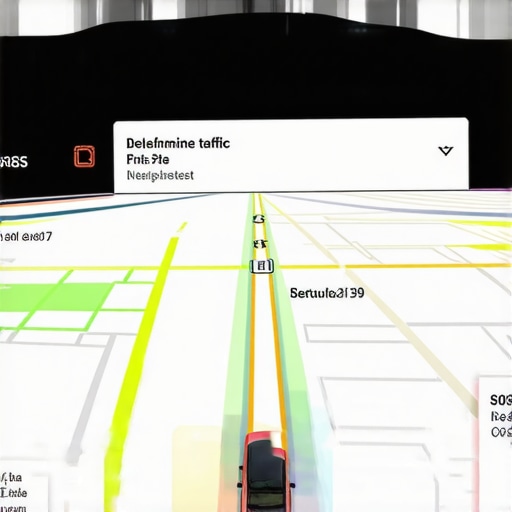 Professional Navigation Systems in Luxury Travel A professional integrated GPS system in a luxury car showing real-time traffic data.