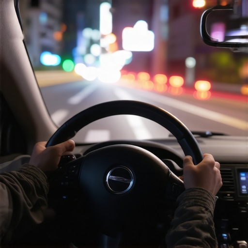 Professional Night Driver Alertness Check A professional private driver focused on the road during a nighttime city trip.