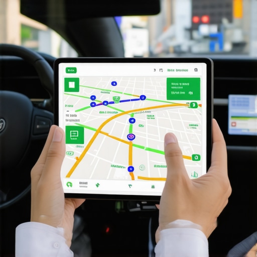 A private chauffeur using a tablet for real-time traffic and route monitoring.