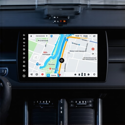Close up of a dedicated GPS system in a professional transport vehicle.