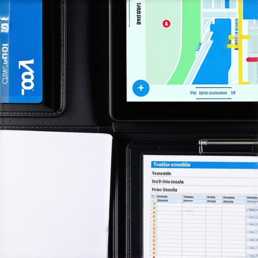 Professional Telematics and Travel Documentation Hard-wired GPS hardware and printed travel reservations used for maintaining safety and punctuality.
