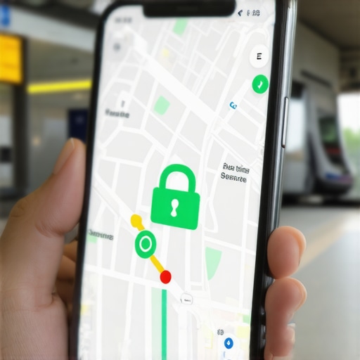 A traveler using a secure car service app at a train station for a safe midnight pickup.