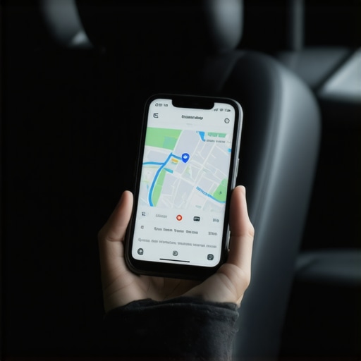 Professional Travel Logistics Stack Close up of smartphone with flight tracking and secure reservation app in a luxury car interior