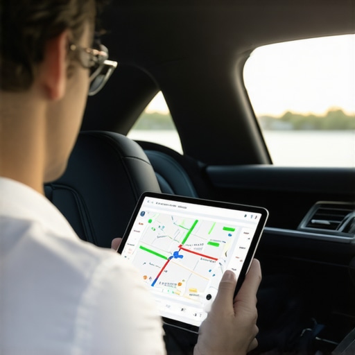 Professional Travel Monitoring Tools Business traveler using real-time GPS tracking for ride verification