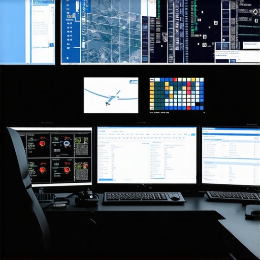 High-tech dispatch center showing real-time flight and traffic monitoring tools.