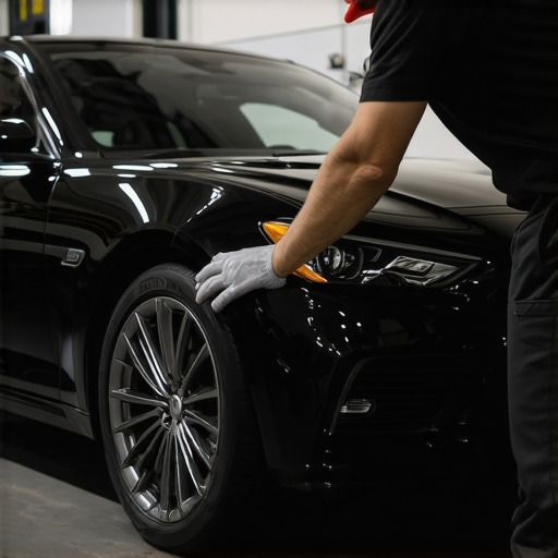 A professional chauffeur inspecting a luxury sedan for safety and maintenance standards.