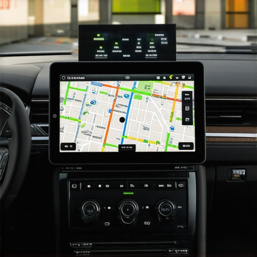 Professional Vehicle Navigation System A dedicated GPS hardware system in a professional vehicle showing real-time traffic data.