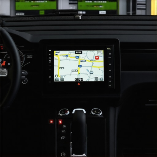 Professional Vehicle Telematics and GPS Unit Dedicated GPS hardware inside a luxury car dashboard for precise navigation.