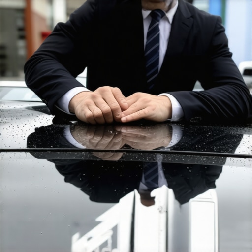 Close-up of a driver inspecting windshield wipers on a professional luxury car