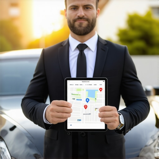 A professional chauffeur using GPS tracking software for on-time reservation management