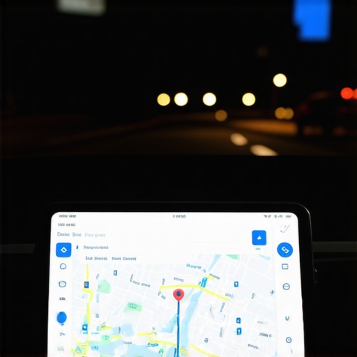 Close-up of a luxury car dashboard showing live GPS tracking and route data for an early morning reservation.