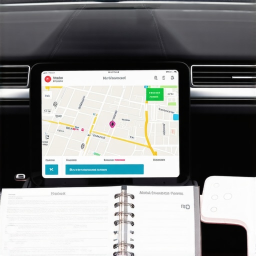 Reliability tools of a professional private driver Professional chauffeur dashboard with dedicated navigation tools