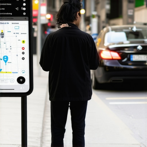 Safe night-time ride verification A traveler verifying vehicle details on their phone before boarding a private car at night.