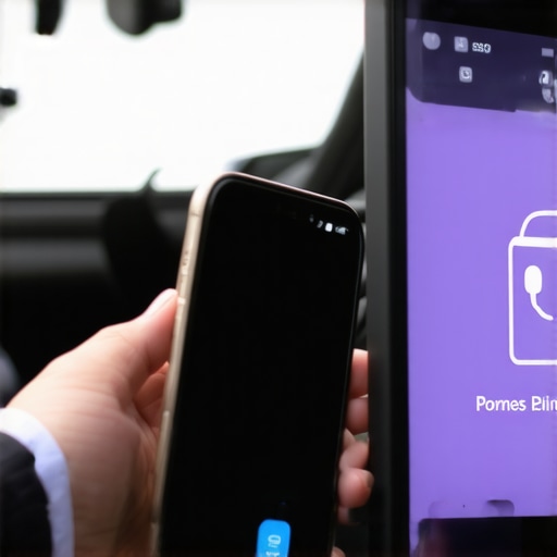 A passenger using a secure booking PIN to verify their chauffeur before entering a luxury car.