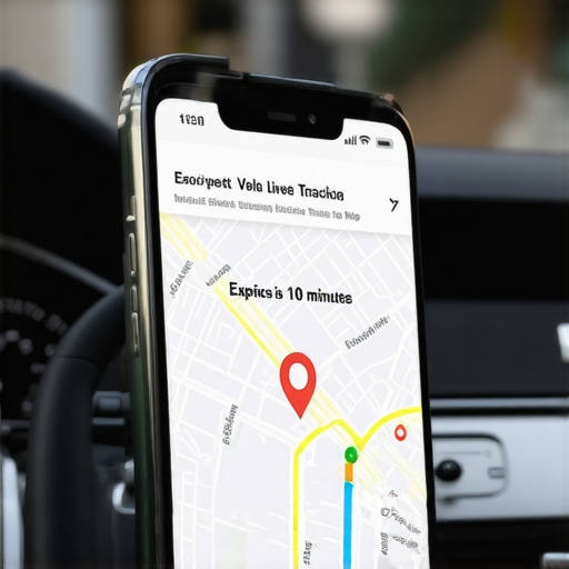 A mobile screen showing a secure encrypted tracking link with an expiration timer for passenger privacy.