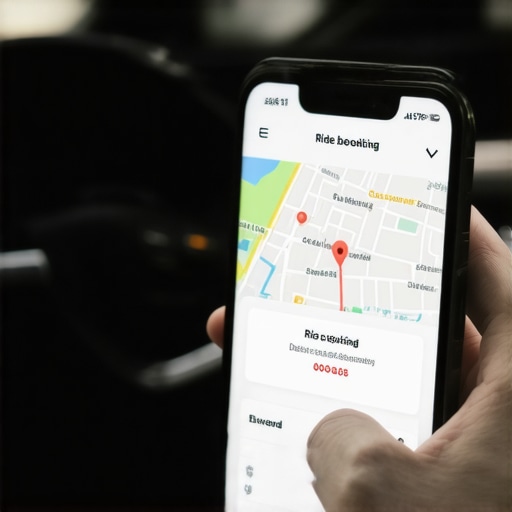 A person booking a secure ride on an encrypted app inside a car.