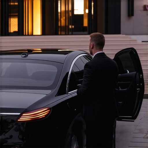 Strategic event drop-off point A professional chauffeur providing a smooth event drop-off near a busy venue.