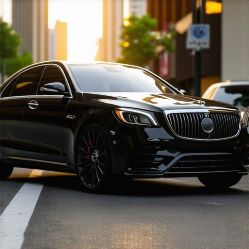A luxury sedan undergoing a quick safety inspection before a trip