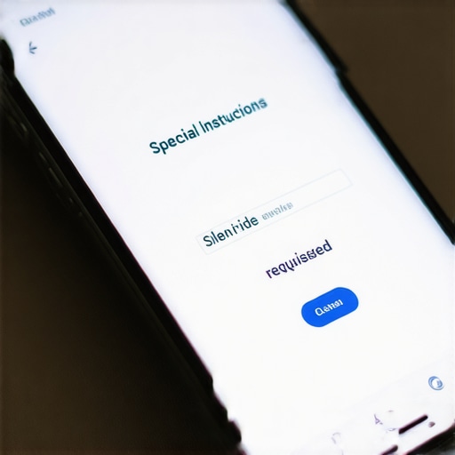 A smartphone showing a car service booking screen with a request for a silent ride in the notes section.