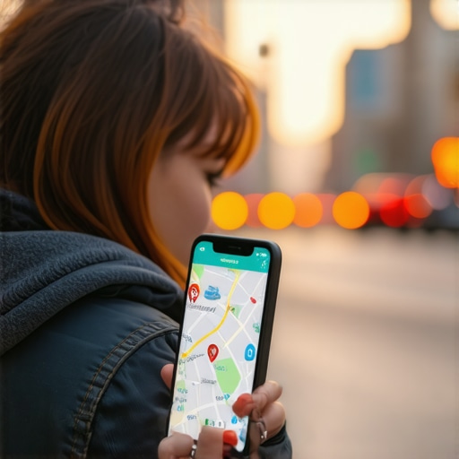 The frustration of GPS lag in travel apps Person looking at a ride-hailing app with an inaccurate GPS car location