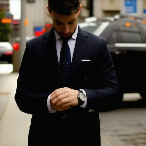 Timing a professional reservation Business traveler checking a watch next to a private car for on-time arrival