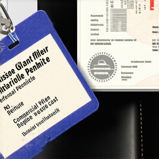 Verifying Commercial Driver Credentials A close-up of a chauffeur holding a professional identification badge and commercial permit for passenger verification.