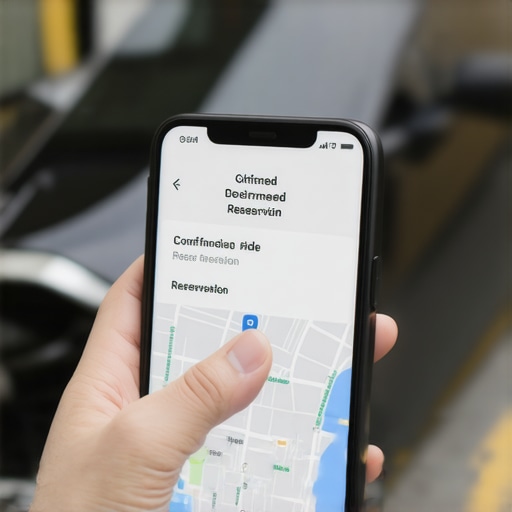 Close-up of a smartphone screen showing a confirmed ride update for a private chauffeur service