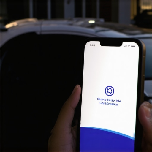 Verifying a secure car service confirmation email A traveler checks a secure ride confirmation email on their phone before entering a car.