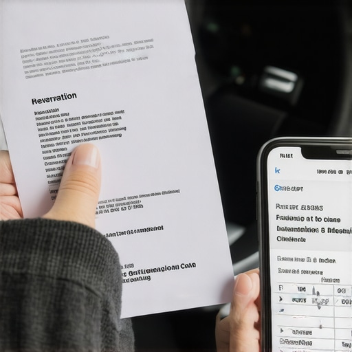 Verifying your ride reservation details A passenger comparing a physical ride reservation with a digital receipt to avoid hidden fees.